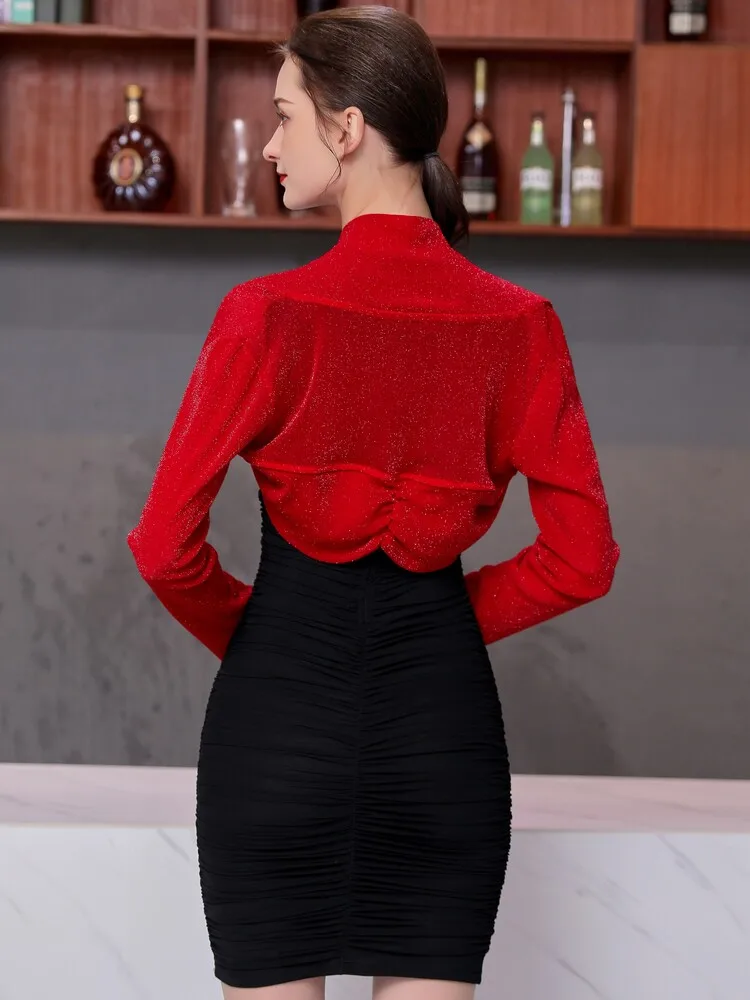 

Black Sparkly Lolita Long Sleeves Wedding Jacket New Elegant Female Purple Bride Warps Sun Protection Thin Women's Jackets