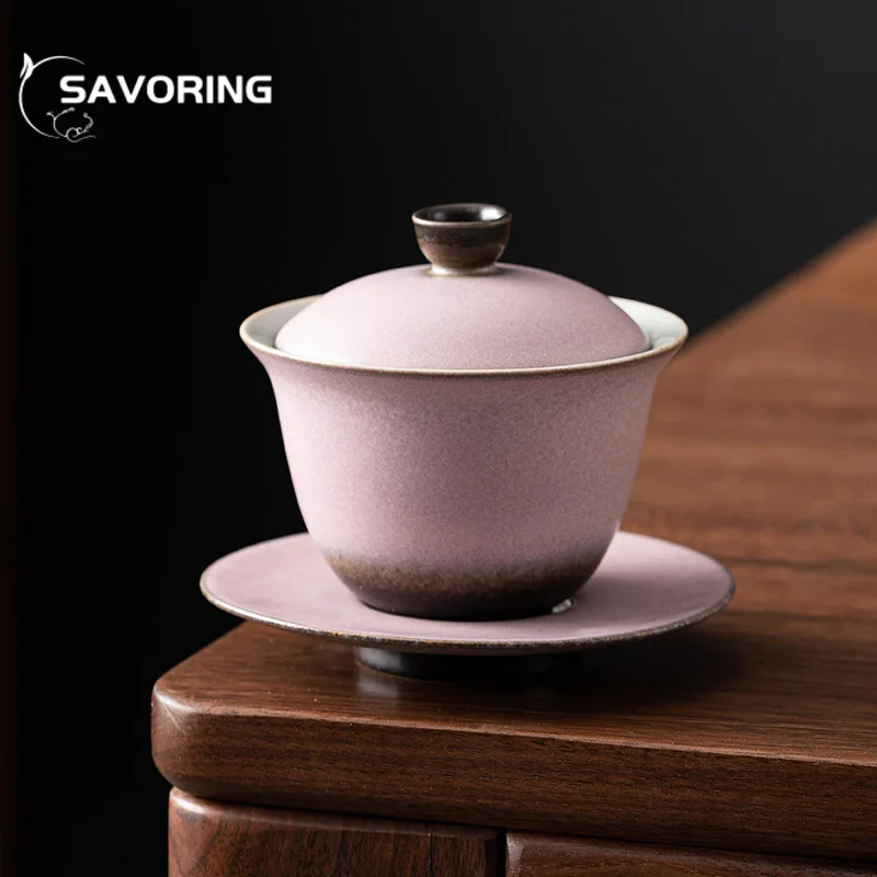 150ml Kiln Change Rouge Powder Ceramic Gaiwan Vintage Soupers with Lids Tea Tureen Tea Maker Cover Bowl Cha Teaware Collection