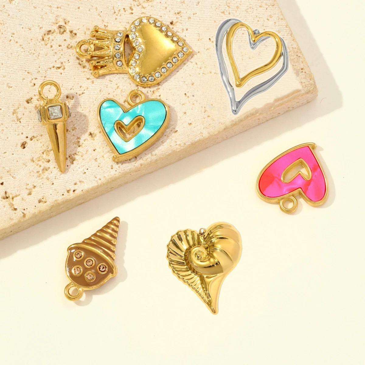 3Pcs/Lot Stainless Steel Enamel Sun Charms Large Hollow Heart Pendants For Making Women Fashion Jewelry Accessory Wholesale