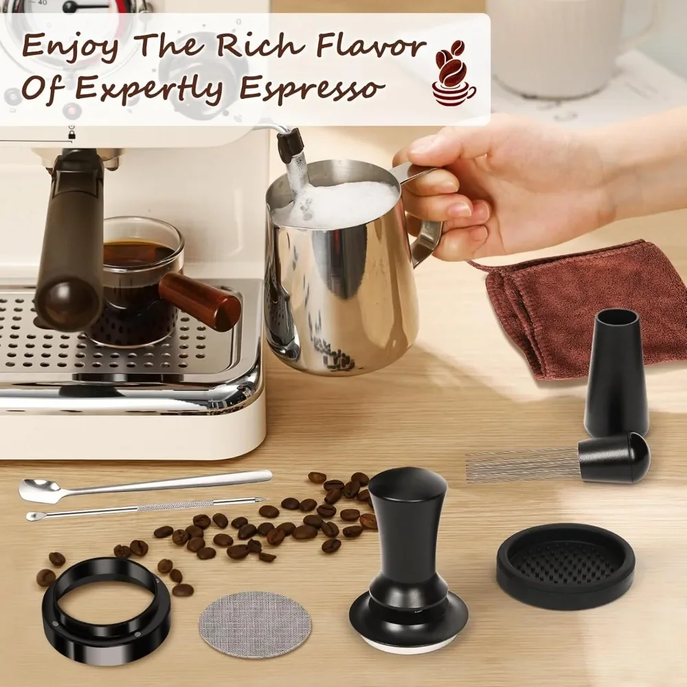 Kit de 25 accesorios para espresso con prensador de 51 mm y jarra de 350 ml, juego de prensadores para café, herramientas para baristas con cuchara de filtro y paño para el hogar o cafetería.