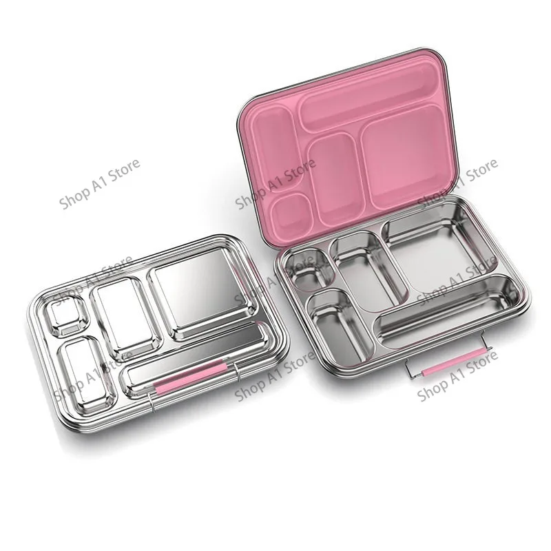 Insulated Lunch Box with Easy-to-Handle Leak-Proof 304 Stainless Steel 4-Grid Bento Food Container  25.5*18.8*5cm