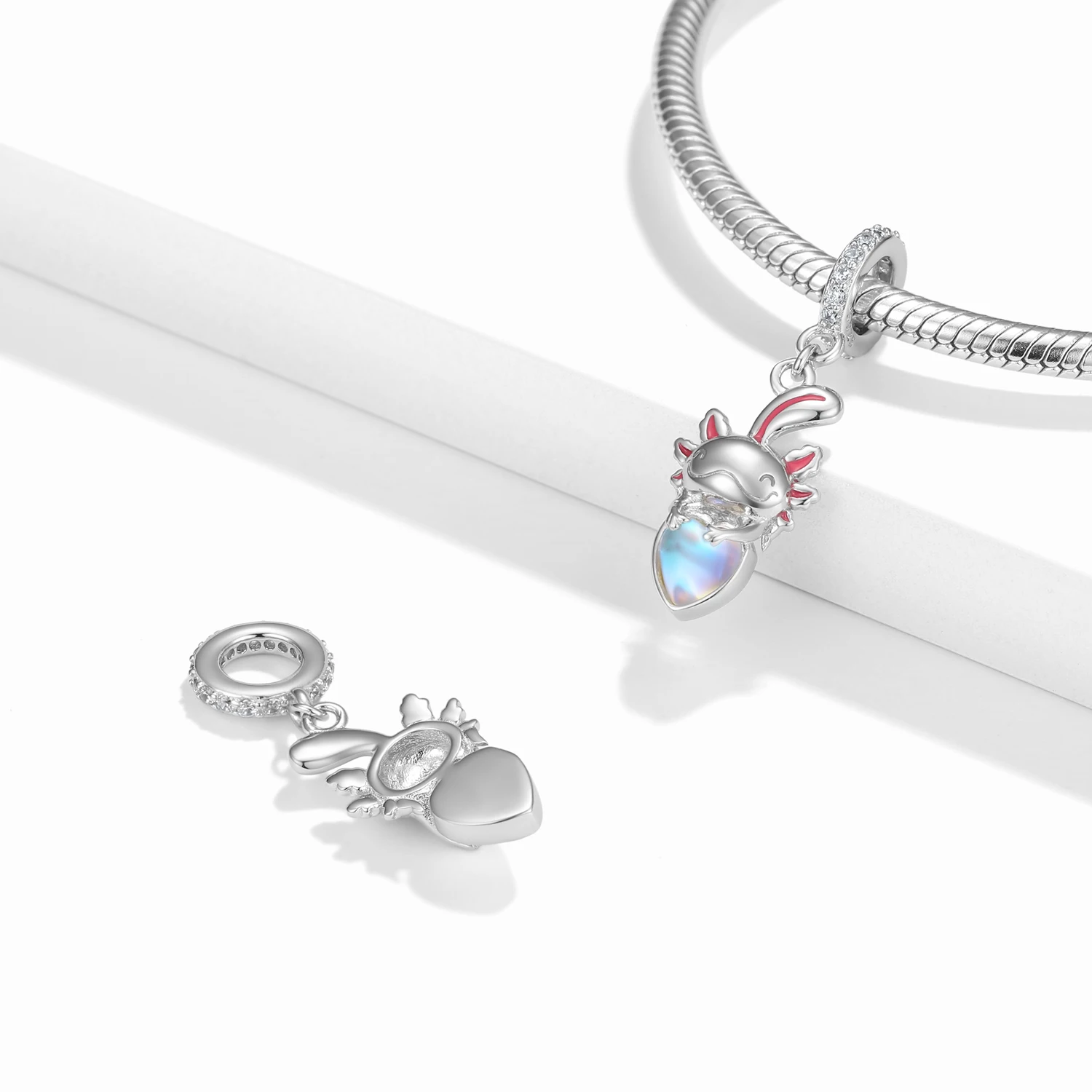 STILLHOUSE 925 Sterling Silver Moonlight Stone Giant Salamander Fish Baby Love Pendant Charms for Women Bracelet Making