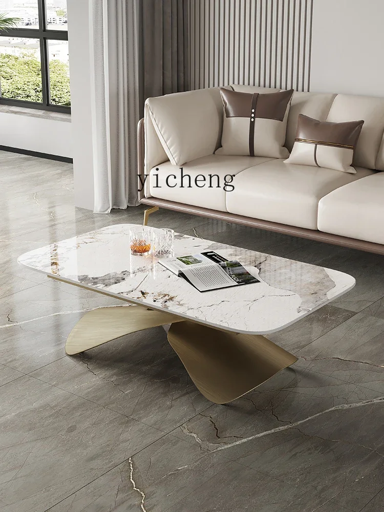 ZTqh لوحة حجرية طاولة القهوة الخفيفة الفاخرة الحديثة متعددة الوظائف غرفة المعيشة المنزل جولة المحمول رفع طاولة القهوة