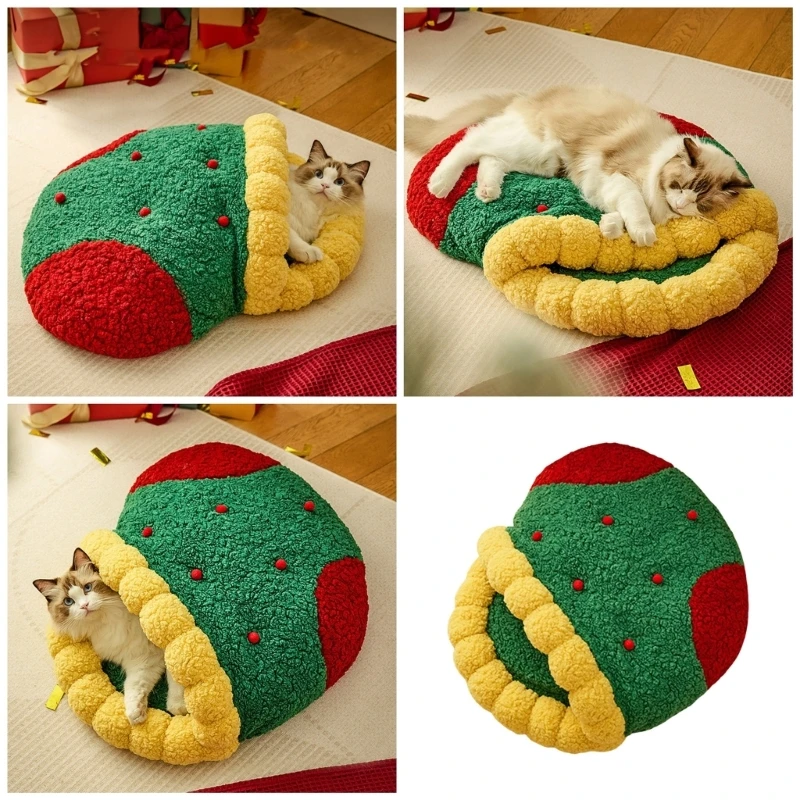 Christmas Sock Pet Bed Kittens Puppy Birthday Gift for Pet Christmas Theme for Dog and Cats Warm Bed Nest