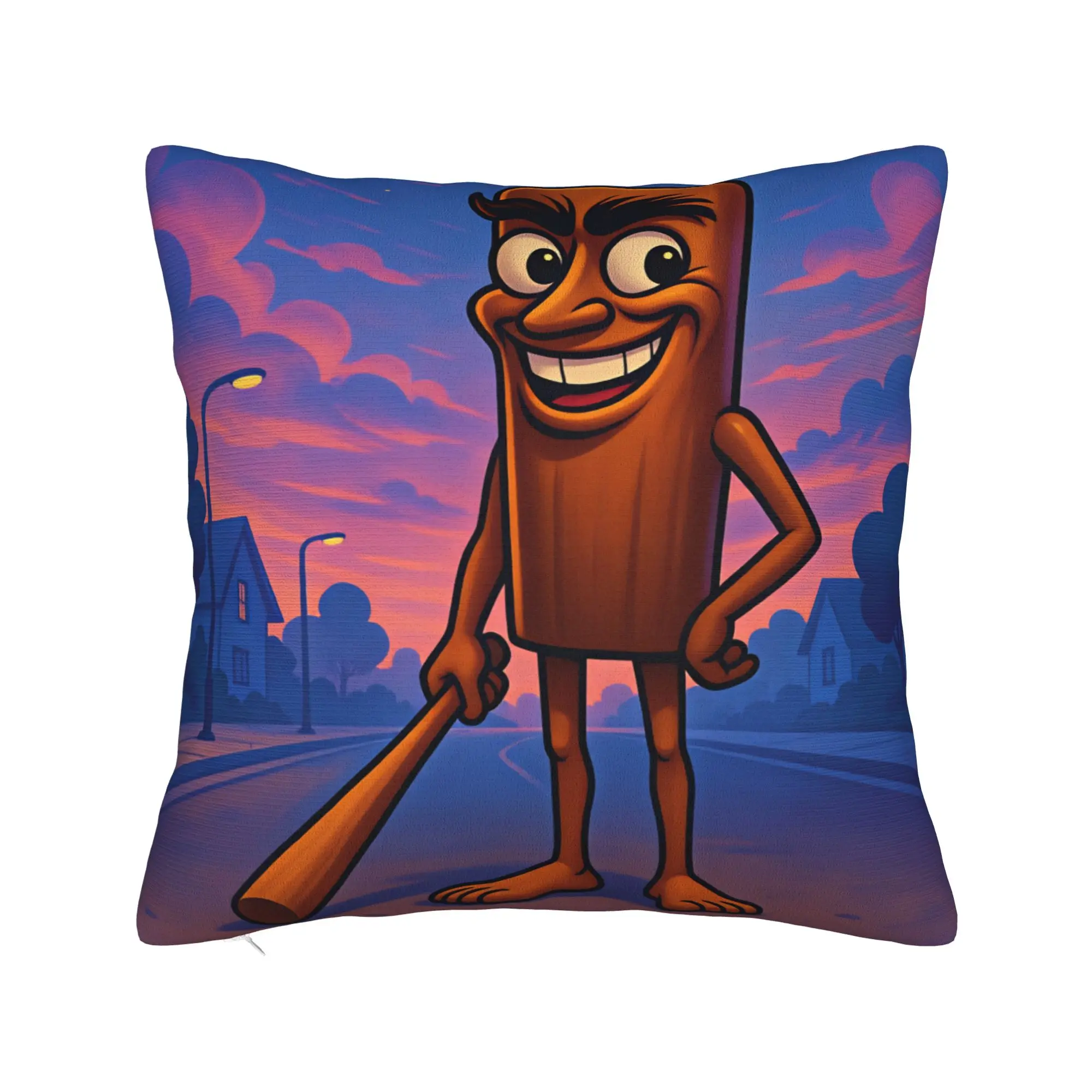 Tung Tung Sahur Sunset Town Street Retro Cartoon Pillowcases  Funny Pillow Case For Sofa Home Decor Graphic Pillow Cover