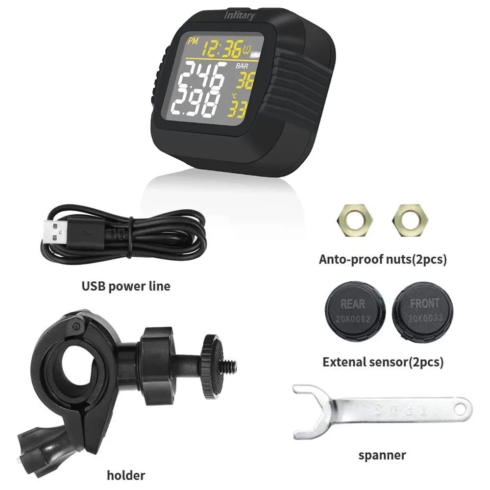 Infitary Motorcycle TPMS System monitorowania ciśnienia w oponach duży bezprzewodowy kolorowy wyświetlacz LCD przesunięcie dla stanu precyzyjne