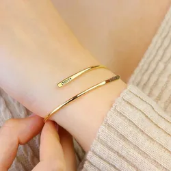 Open Engraved Double Name Bangle Bracelets Personalized Couple Jewelry Custom Nameplate Cuff Bracelet for Women Birthday Gift
