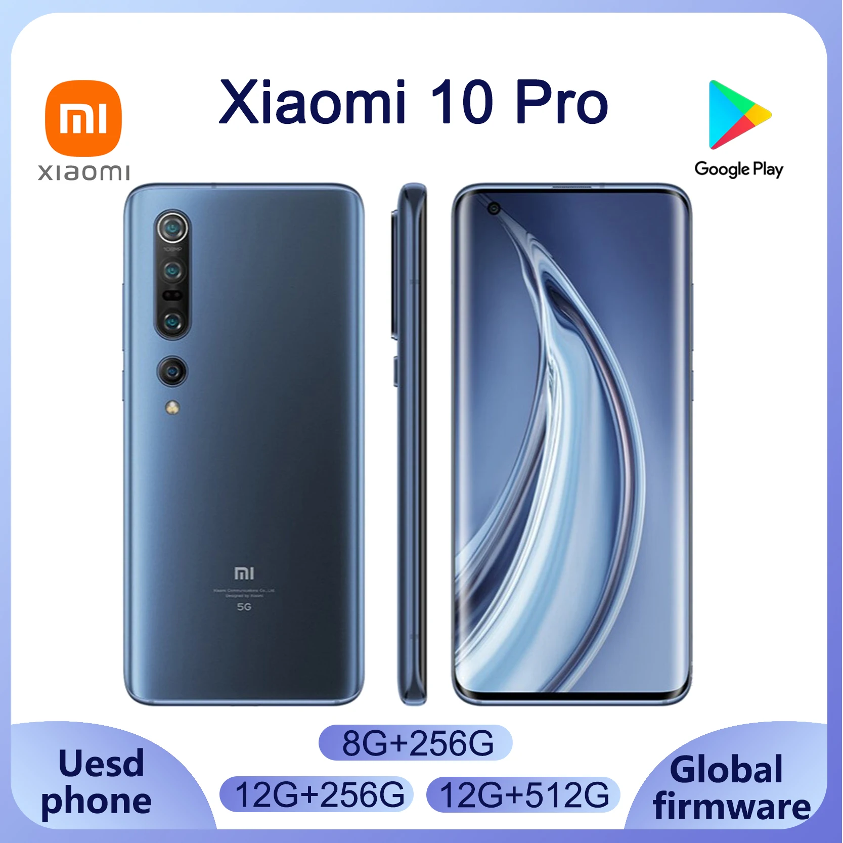 Xiaomi 10 Pro Smarphone Mi 5G Snapdragon 865 Cellphone 108 MP Camera 4500mAh Battery Android Phone Global Romused phone