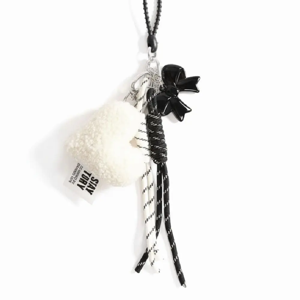 

Luxury Charm Tassel Love Heart Pendant Cartoon Fluffy Double Hanging Chain Cute Creative Braided Rope Keyring Bag Accessories