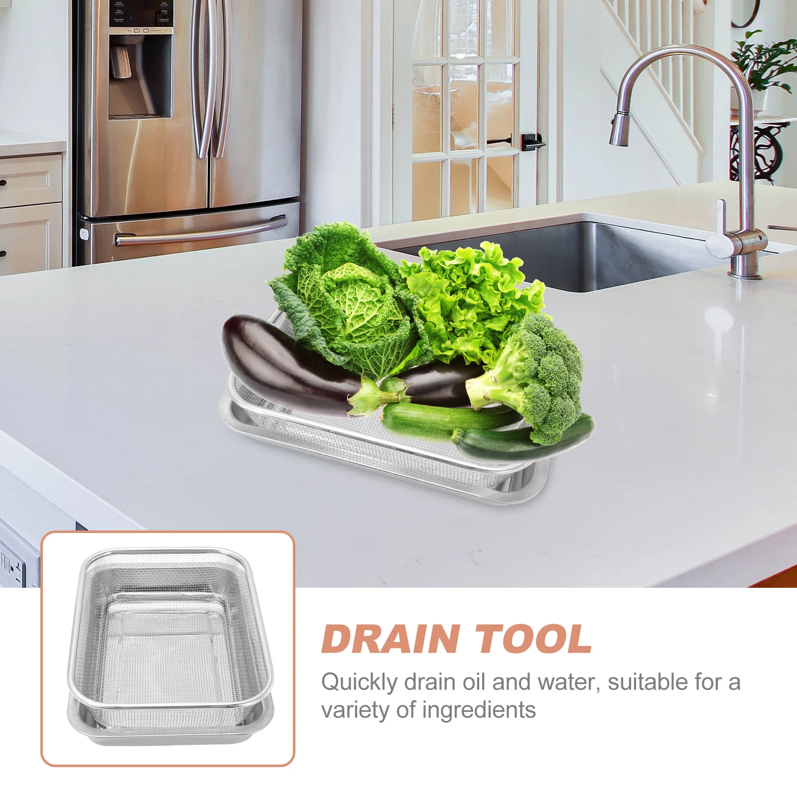 

1Set Stainless Steel Oil Drain Basket Separate Baking Sheet Cooling Rack Heavy Duty Kitchen Bakeware Oil Spill Net