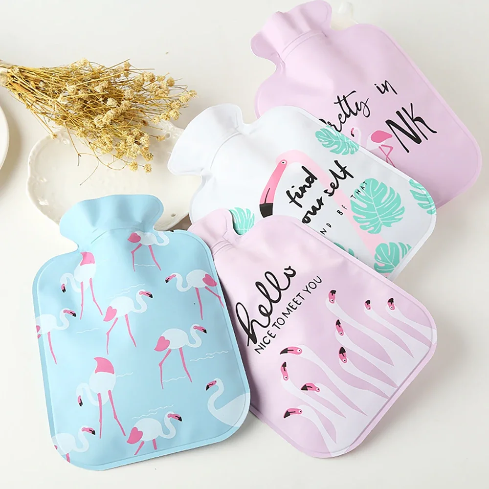 1pc Cute Cartoon Flamingo Hot Water Bottle Injection Explosion Proof Heater Bag Dysmenorrhea Relief Winter Hand Warmer