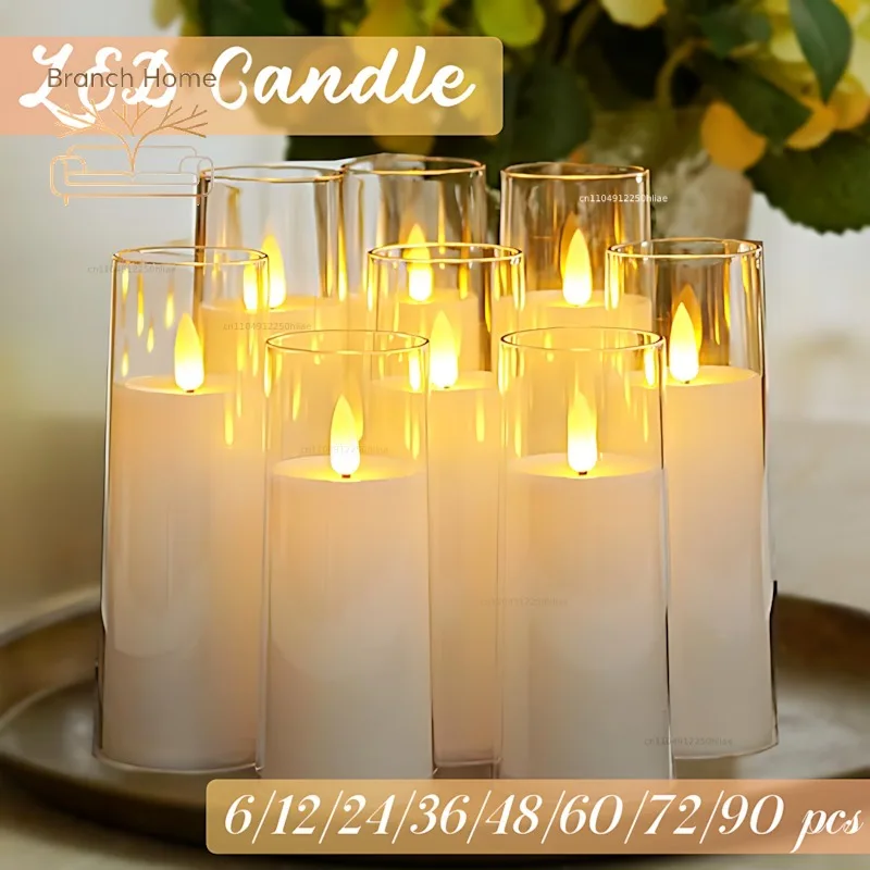6-90PCS Acrylic Cup Led Candles Wedding Flickering Flameless Candles Battery Operated Artificial Candle Concert Activities Decor