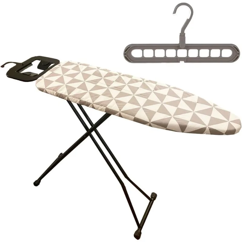 Lightweight Ironing Board with Iron Holder & Smart Hanger, Folding Sturdy Adjustable Height Regular Size, Apartment Space Saving