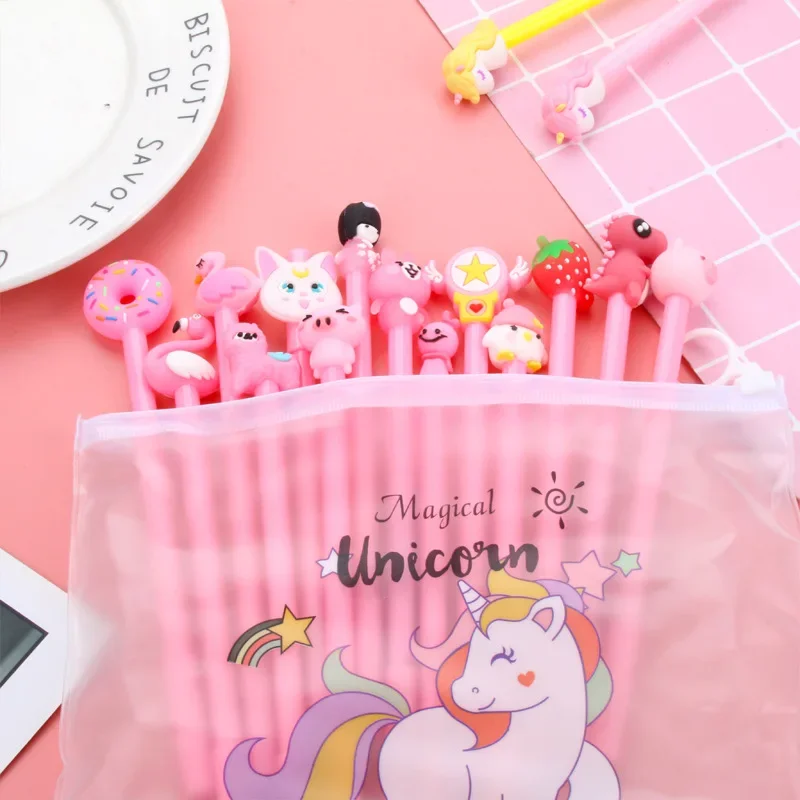 

20 ручек + 1 сумка для ручек, маленькая свежая черная ручка из Южной Кореи для студентов с милыми мультяшными гелевыми ручками для девочек, набор школьных принадлежностей Kawaii