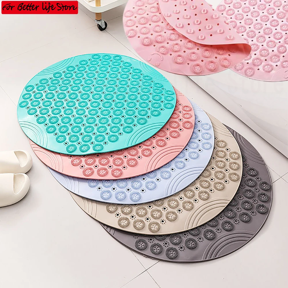 

Bathroom Mat Anti-slip Round PVC Foot mat Sucker with Drain Hole Silicone Bathing Rugs Foot Massage Pad Bathtub Soft Shower Mats