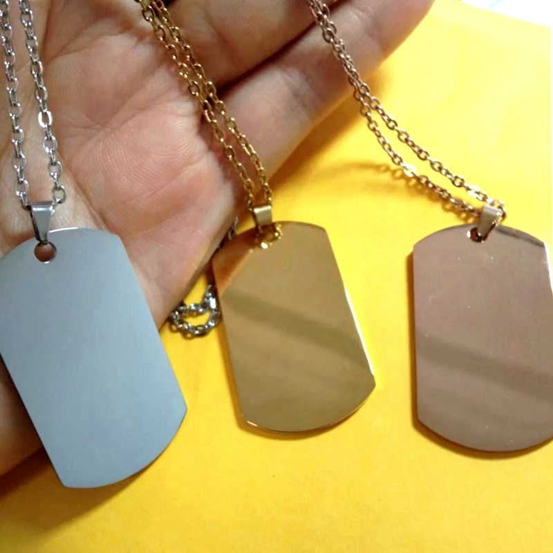 New 10Pcs Dog Tag Necklace Military Army Nameplate ID Blank Pendant Mirror Polished Stainless Steel Jewelry Men Wholesale