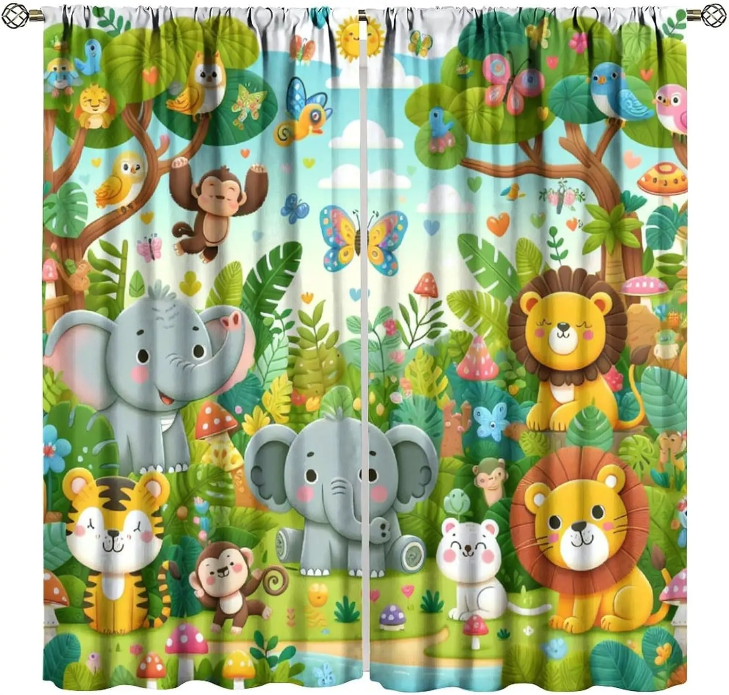 

Шторы с мультяшными животными, джунгли, лес, слон, лев, бабочка, цветочный принт, оконные шторы для детской и спальни