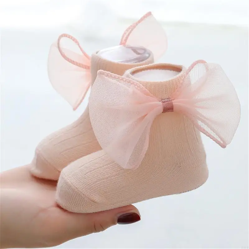 F1CB Antislip Baby Socks Lace Bowknot Socks للجنسين جوارب الكاحل الجوارب الربيع