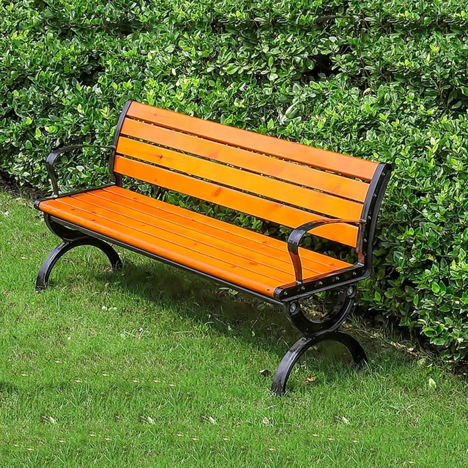 Outdoor Benches Cast Aluminum Preservative Wood 67IN(170CM) Patio Garden Bench Perfect for Backyard, Lawn, Porch, Path