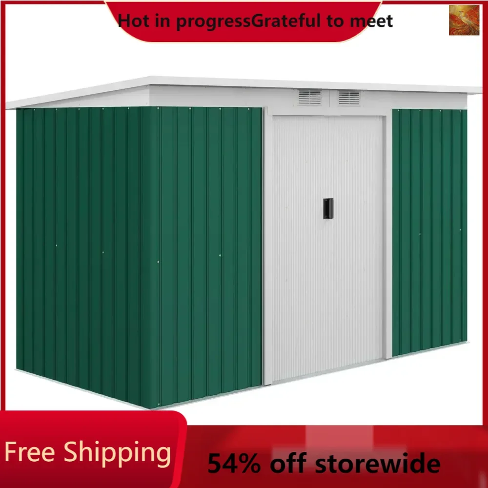 

9' x 4' Outdoor Storage Shed, Galvanized Metal Utility Garden Tool House, Lockable Door for Backyard, Bike Garage, Lawn, Green