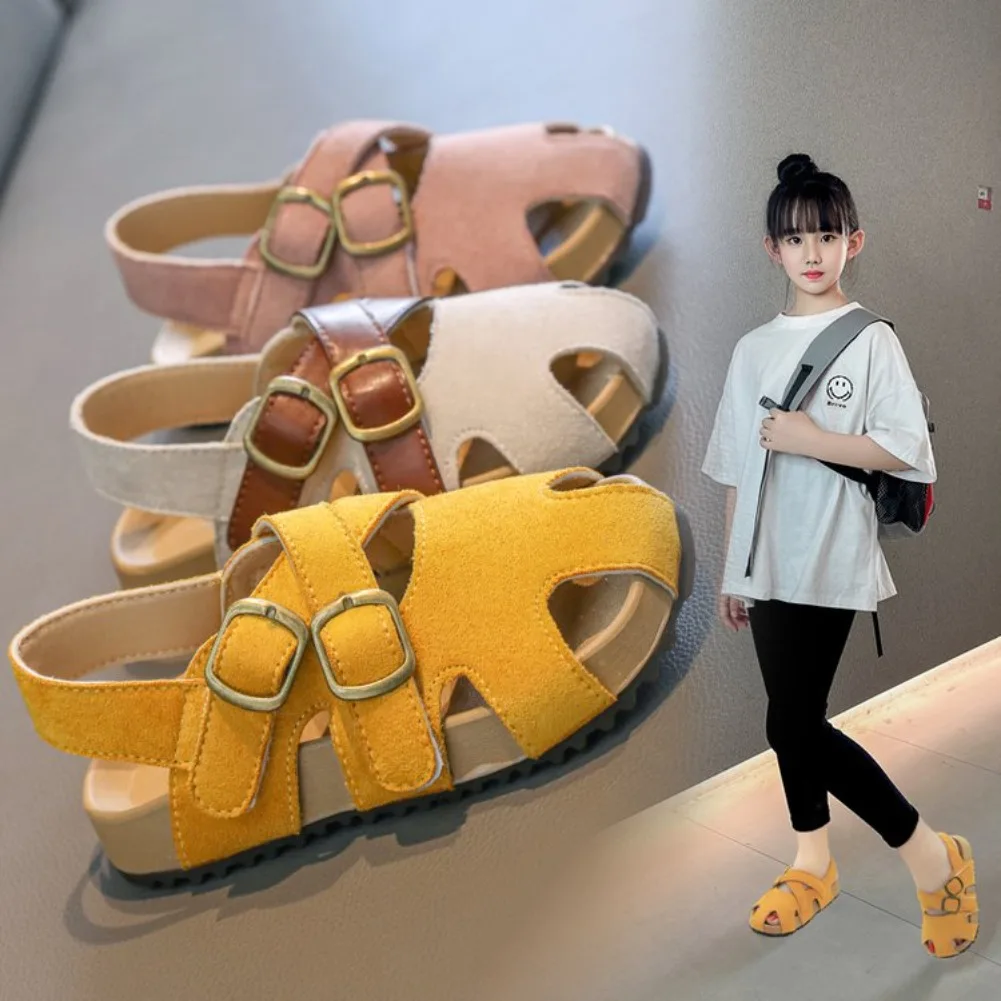

2026 Suede Leather Children's Sandals for Girls Fashion Summer Girl Cross-tied Beach Shoes Baby Instant-dry Water Shoes Sandal