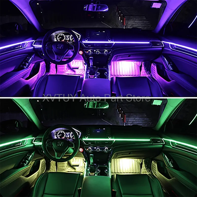 

Car Pickup Flow LED Strip 18 in 1 APP Control Sound Activated Rhythm Light Start Scan RGB Ambient Lamp Interior Decoration Cool