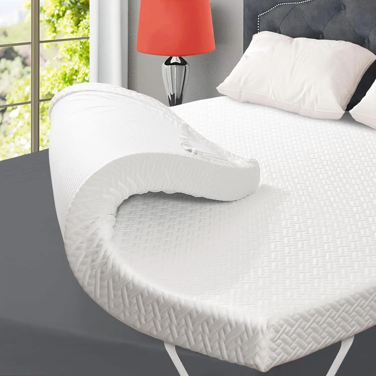 

3 Inch Cooling Memory Foam Mattress Topper, Gel-Infused Mattress Pad Cover for Back Pain,Bed Topper with Removable