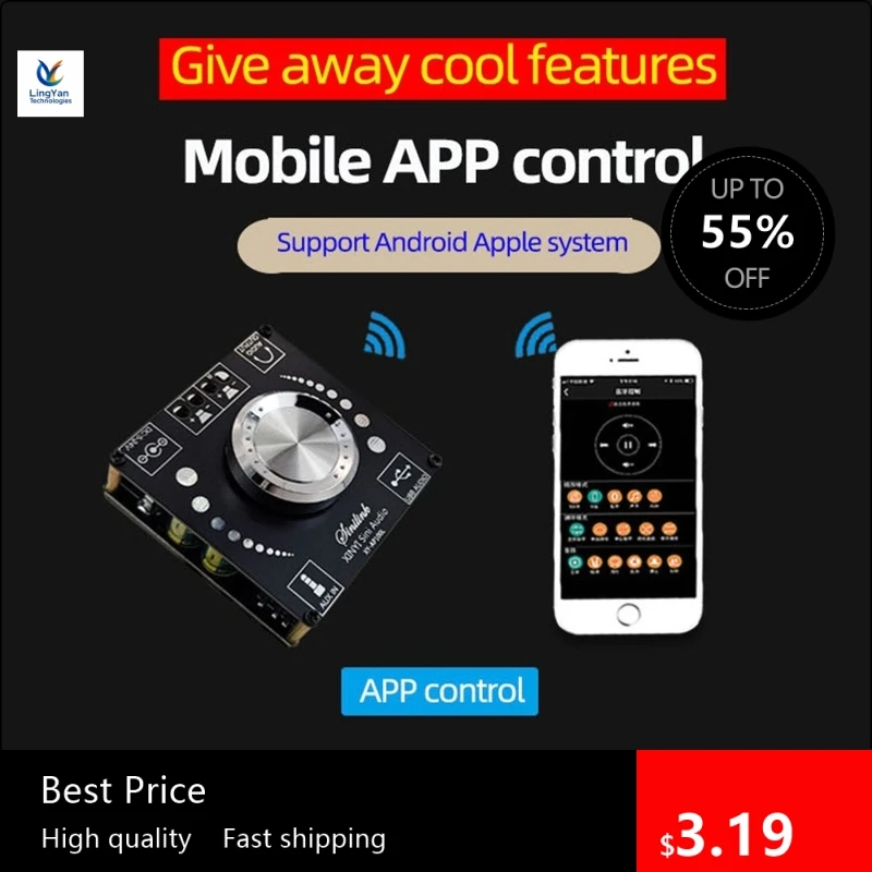 

Best Digital Power Amplifier Board 2x100w for DC 5-26V Class D Speaker High and Bass Adjustment Tuning Board Front Home Theat