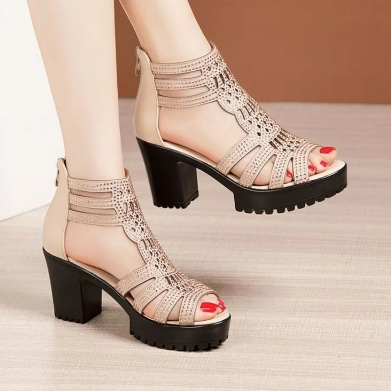 New Women's Fish Mouth Shoes Wedges Hollow Out  Anti slip Sandals Ladies Casual Low Heel Sandals Fashion open toe Mujer Footwear