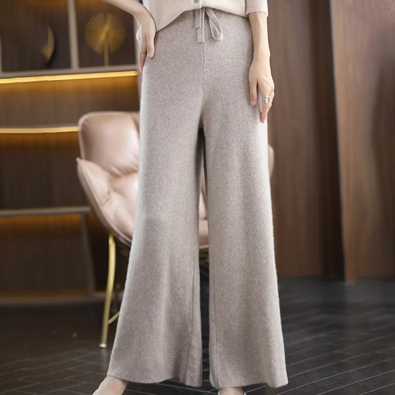 

Autumn Winter New Pants Women Soft Waxy Comfortable Knitted Fashion Cashmere Pants Female Knitted Wide Leg Pants Casual Loos