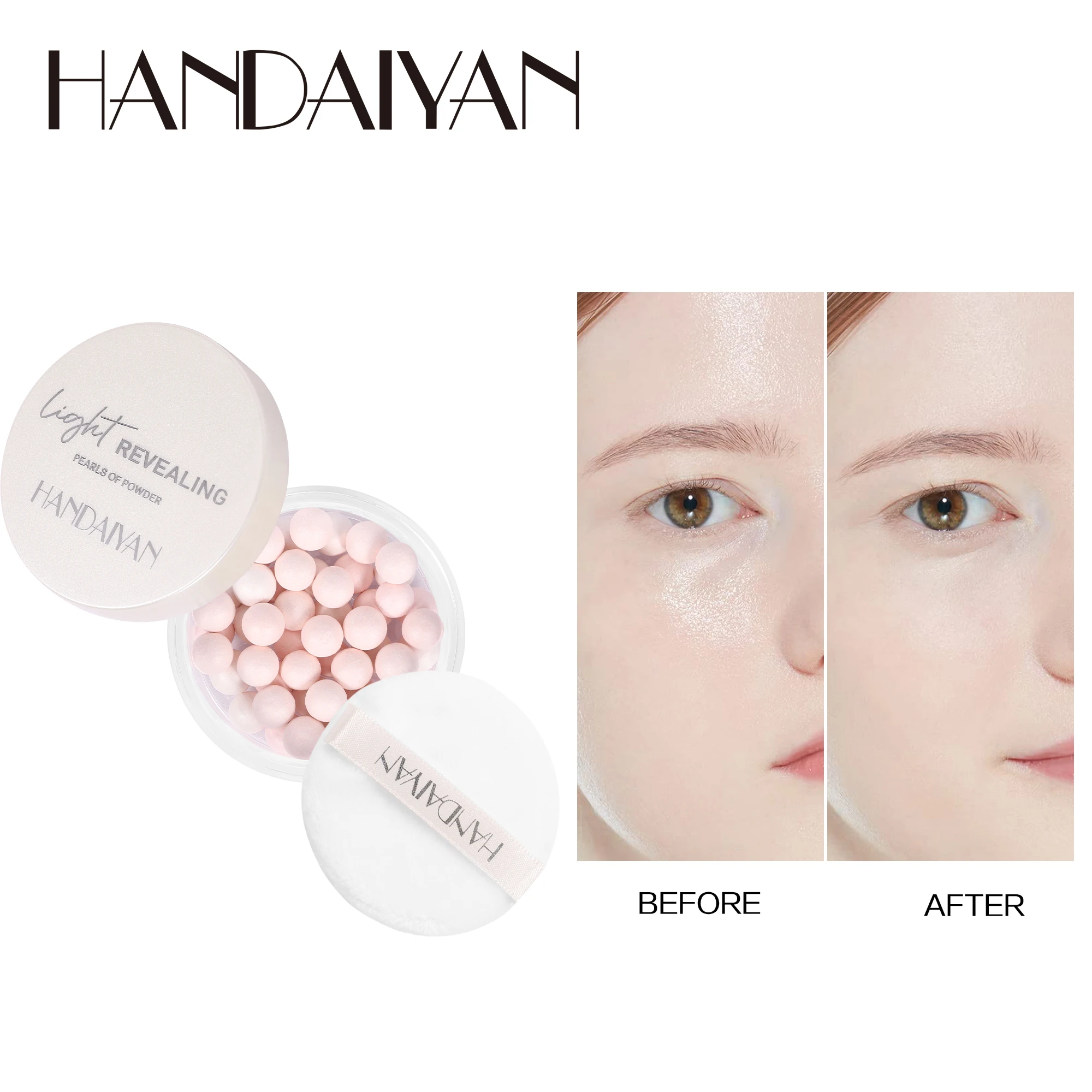 HANDAIYAN Baked Powder Balls Shimmer multi Colors Face Makeup Pressed Powder for Setting with Puff long lasting