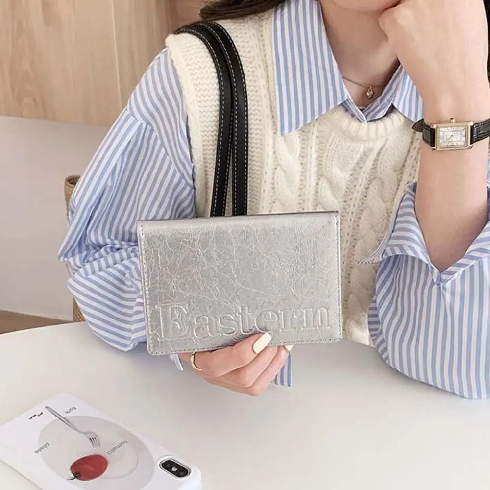 

PU Leather Silver Passport Holder Letter Airplane Check-in Certificate Storage Bag Multifunctional Card Case Passport Clip Men