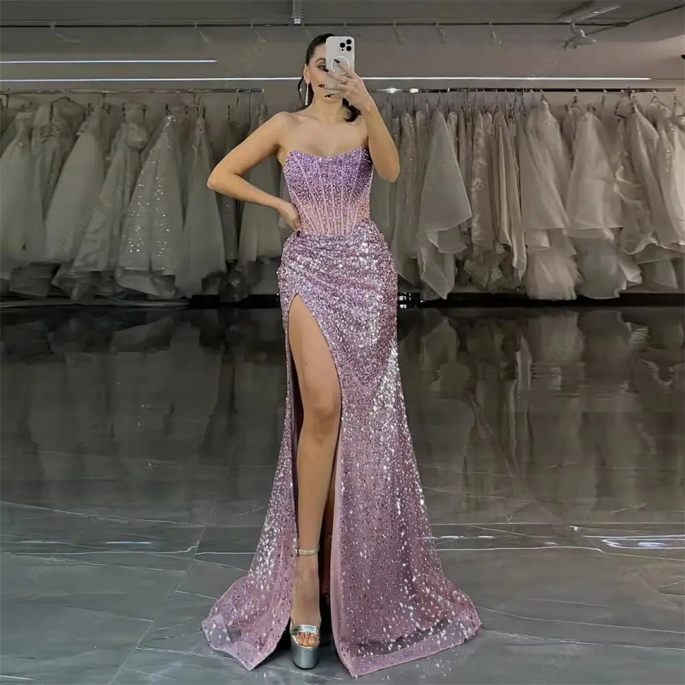 

2026 Элегантные элегантные женские вечерние платья без бретелек Роскошные фиолетовые плиссированные платья для выпускного вечера длиной до пола, коктейльная вечеринка по индивидуальному заказу
