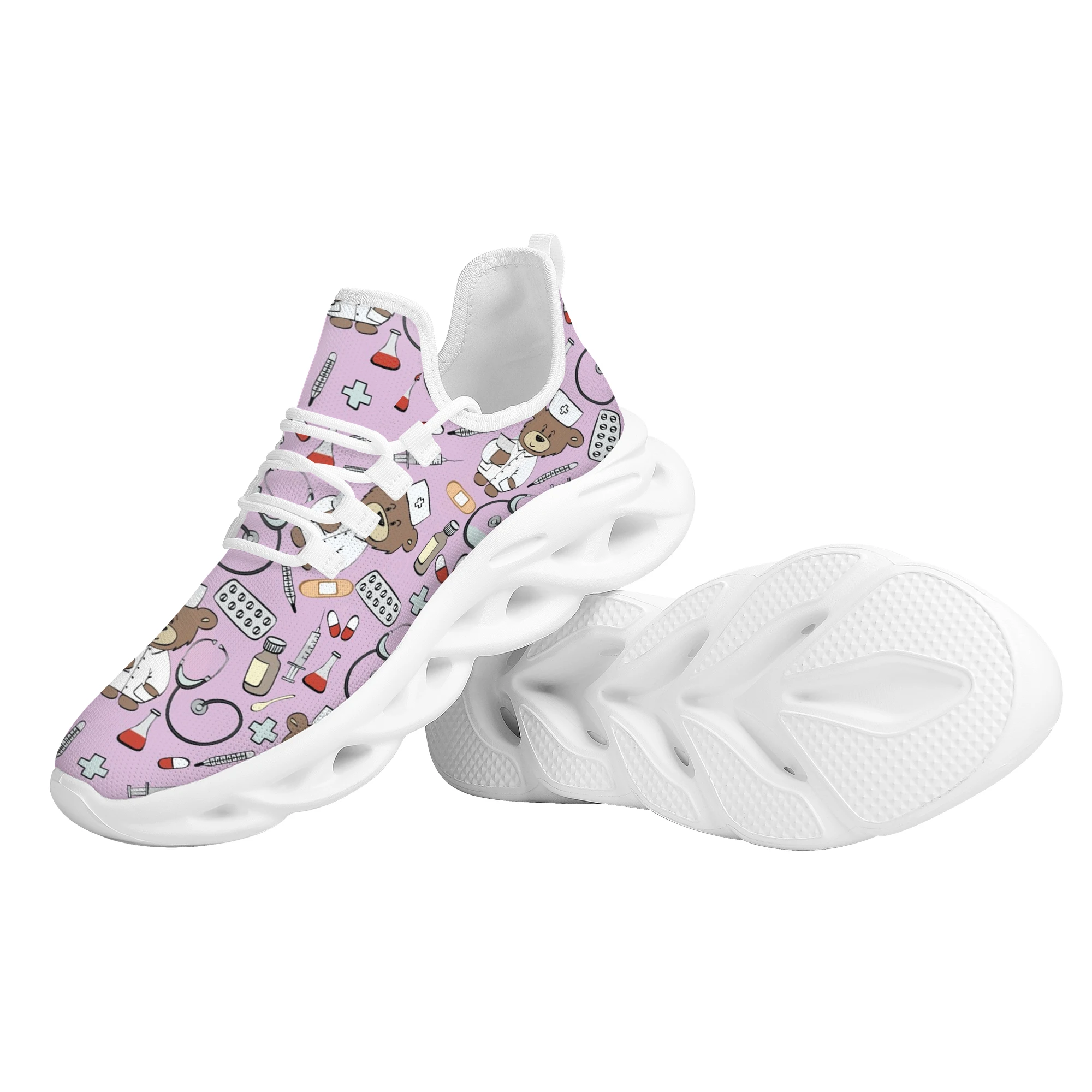 INSTANTARTS Medicine Doctor Bear Casual Women's Shoes Funny Flats Lace-up Sneakers Spring Breathable Beach Walking Shoes
