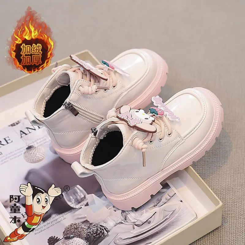 سانريو بلدي ميلودي لينة وحيد الفتيات الأحذية الجلدية الراحة عدم الانزلاق الخريف الشتاء Kuromi جديد الأطفال أحذية بوت قصيرة أحذية قطنية حلوة #6