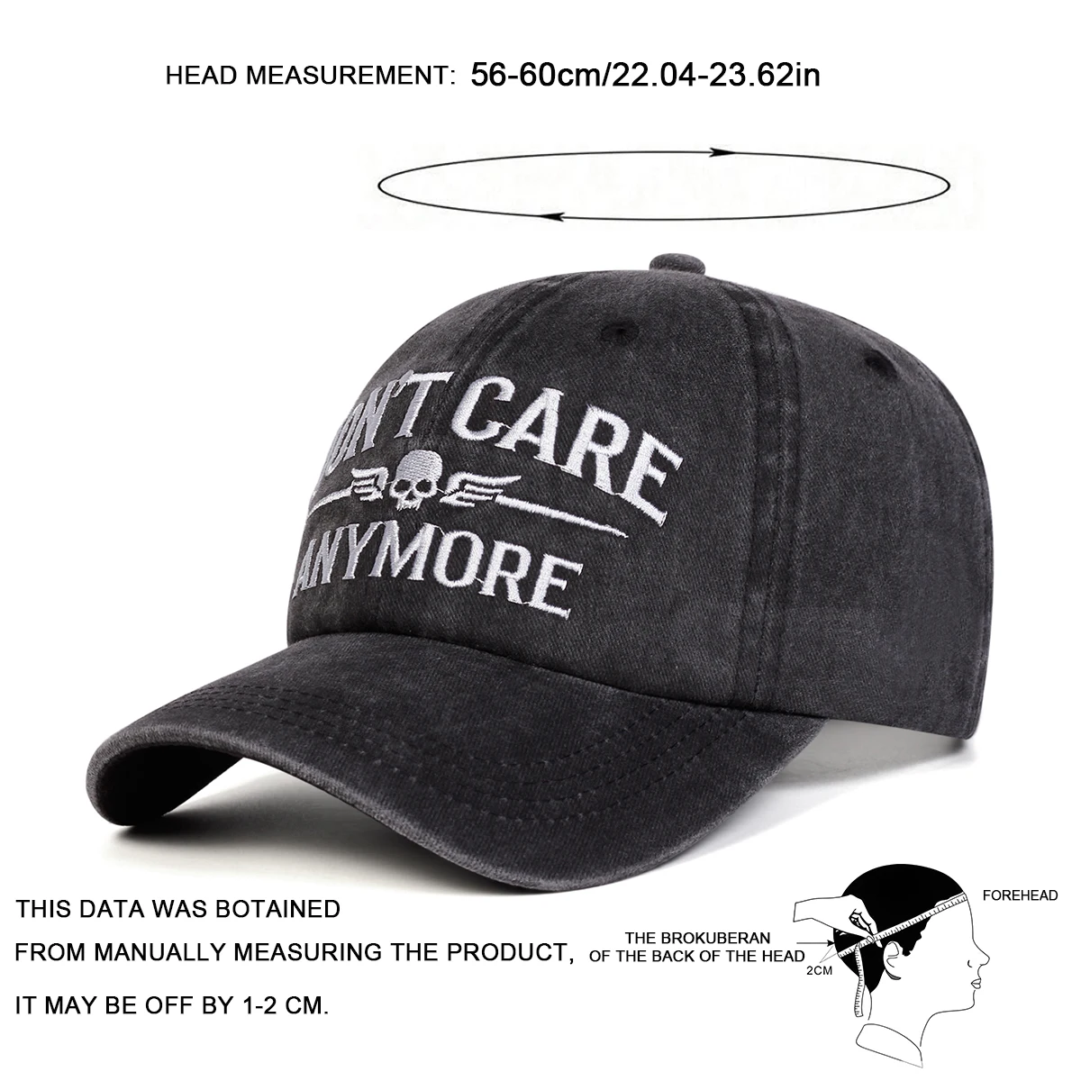 Unisex DONT CARE ANYMORE Baseballkappen mit Stickerei, für Frühling und Herbst, für den Außenbereich, verstellbare Freizeithüte, Sonnenschutzhut, Sportkappe – Detail 7