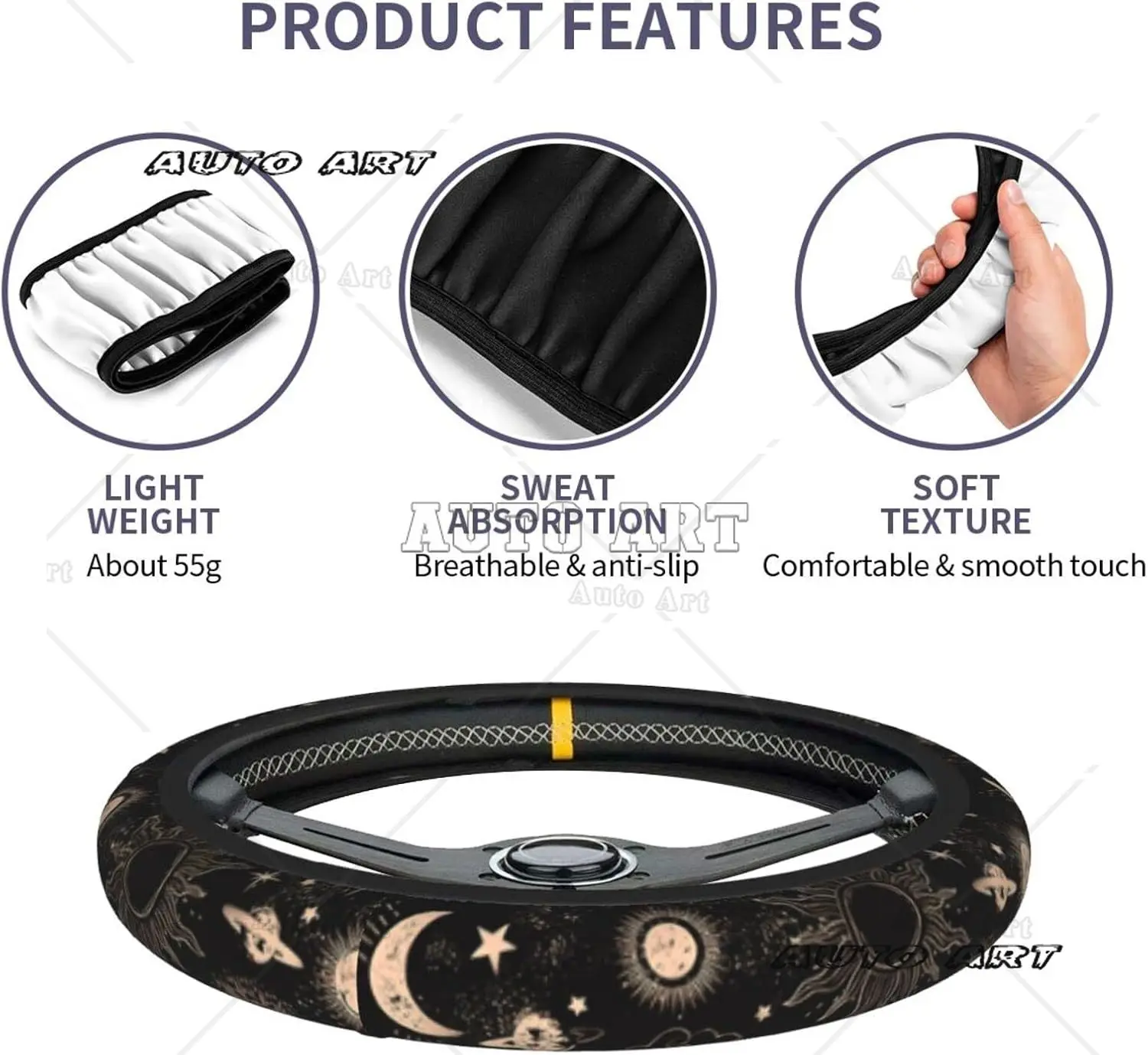 Star Moon Steering Wheel Cover Sun Space Steering Wheel Cover Universal  Non-Slip Neoprene Car Cover Star Protector Case