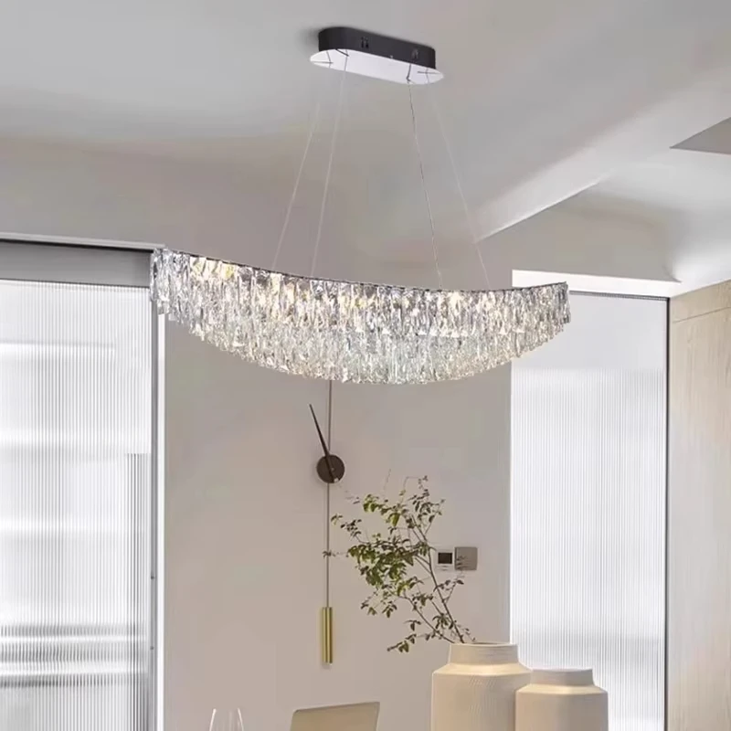 

Современная хрустальная люстра, подвесной светильник для гостиной, столовой, бара, хромированный потолочный светильник