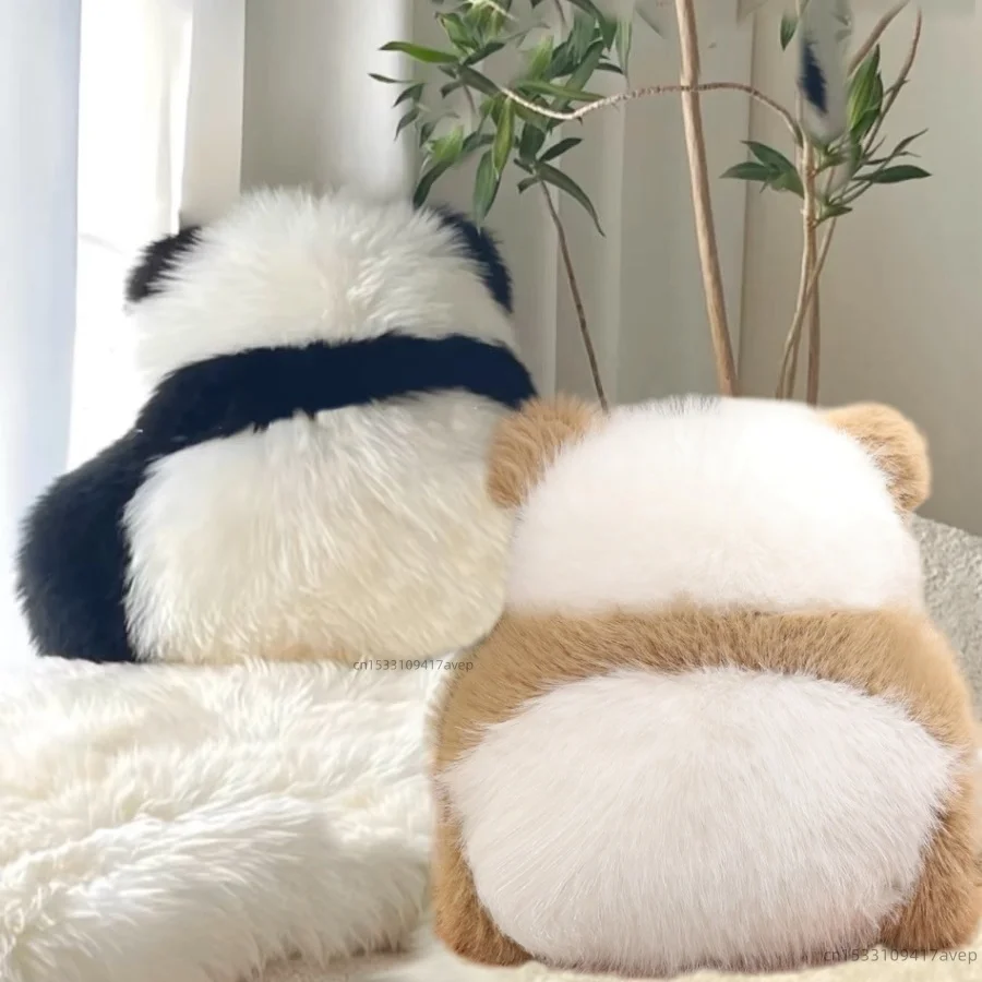 Super Fluffy Plush Panda Shadow Stuffed Qizai Back View Cushion Nordic Style Sofa Decor PIllow Chocolate Panda Hug Waist Pillow