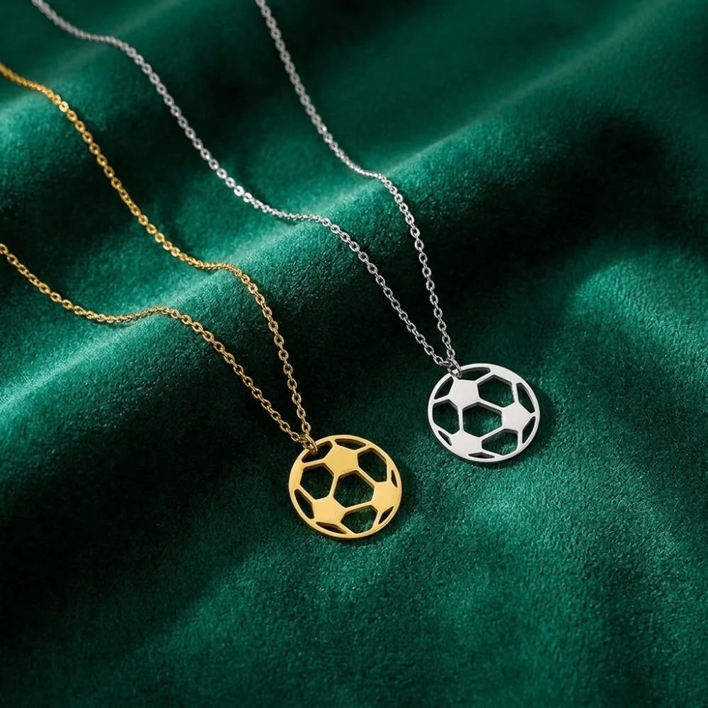Stainless Steel Soccer Pendant Necklace Unique Cool Design Football Lover Choker Simple Polished Finish Sports Ball Jewelry