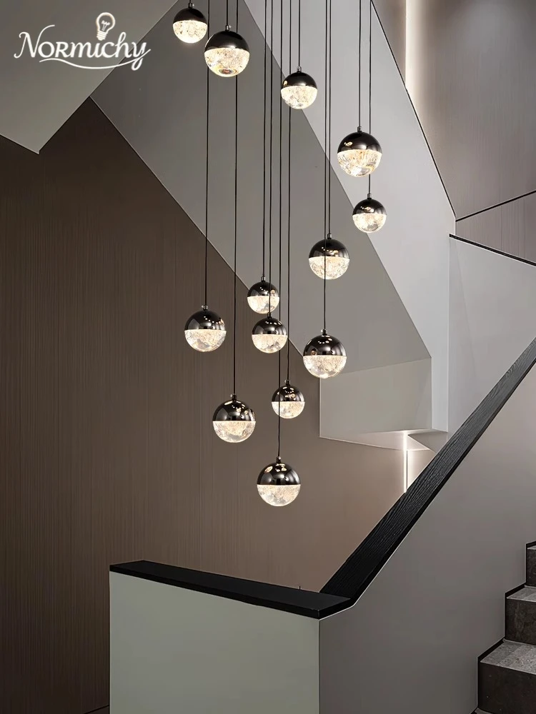 

Nordic Style Staircase Chandelier For Duplex Villas Modern Simple And Elegant Living Room High Ceiling Space Hollow Chandelier