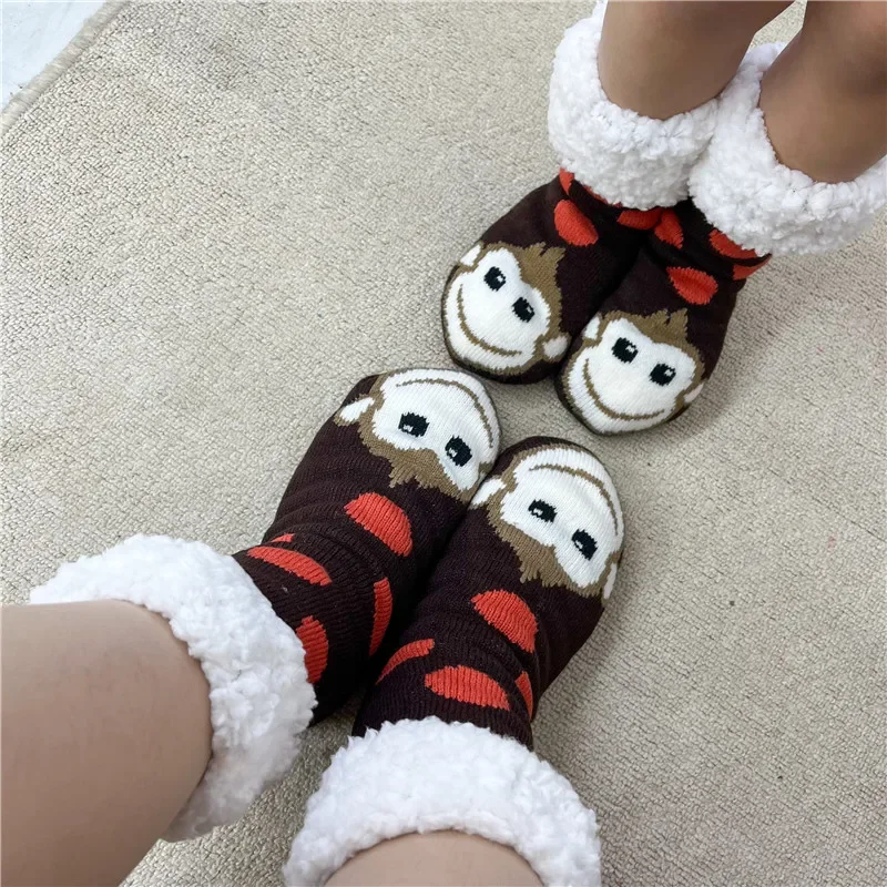 Womens Thermal Sock Children Unicorn Soft Female Winter Warm Plush Non Slip Grip Fluffy Fuzzy Slipper Socks Crocodile Monkey