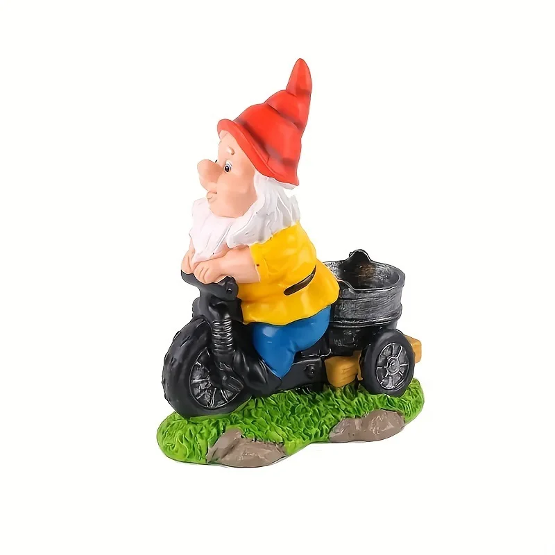 Bicycle Dwarf Flower Dwarf Garden Statue Garden Dwarf Decorative Sculpture Ornament Resin