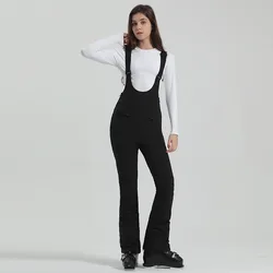 Pantaloni da sci elastici per donna, pantaloni con cinturino da Snowboard, vita alta, antivento, impermeabili, spessi, termici abbigliamento sportivo all'aperto invernale