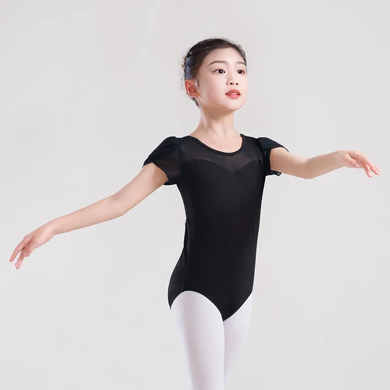 ملابس رقص الباليه للأطفال مع ربطة عنق ، شبكة لصق الفتيات ، أكمام قصيرة ، الأطفال الصغار ، الرقص ، التدريب الإيقاعي