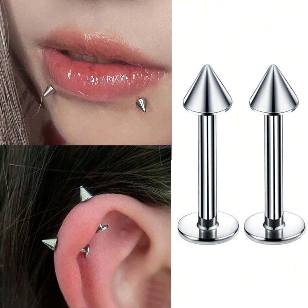 2PCS/Set Spike Lip Piercing Snake Bites Stainless Steel Helix Cartilage Earring Ear Piercing Body Jewelry Punk Style 16G 14G