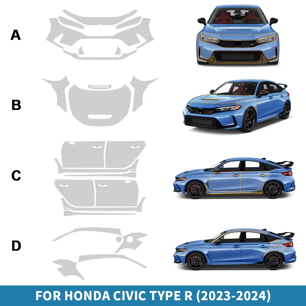 

Защитная пленка из ТПУ для Honda Civic Type R 2023 2024, наклейка на кузов автомобиля, защита от царапин, прозрачные аксессуары PPF