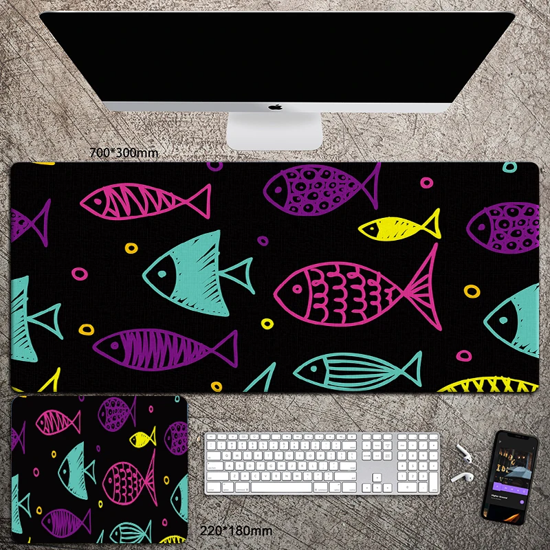 Imagem -05 - Desenhos Animados Peixe Impressão xl Mouse Pad Acessório Gamer Quente Grande Computador Bloqueio Borda Tapete Teclado Coisa Estranha Dropshipping