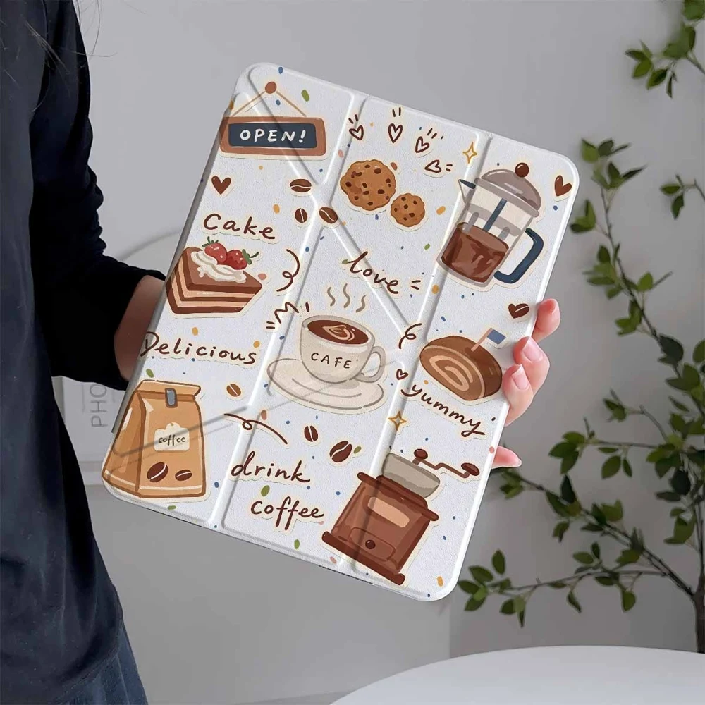 Cafe Coffee Cake Stickers For iPad Pro 11 12.9 13 A16 M2 M4 M3 M5 Shell 9.7 10.2 5/6/7/8/9/10/11th Mini Air 3 4 5 6 Cover