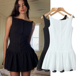 Maxdutti Black White Cotton Embroidery Sexy Mini Dress Girls Fashion Summer Dress Women Lace Tank Dress